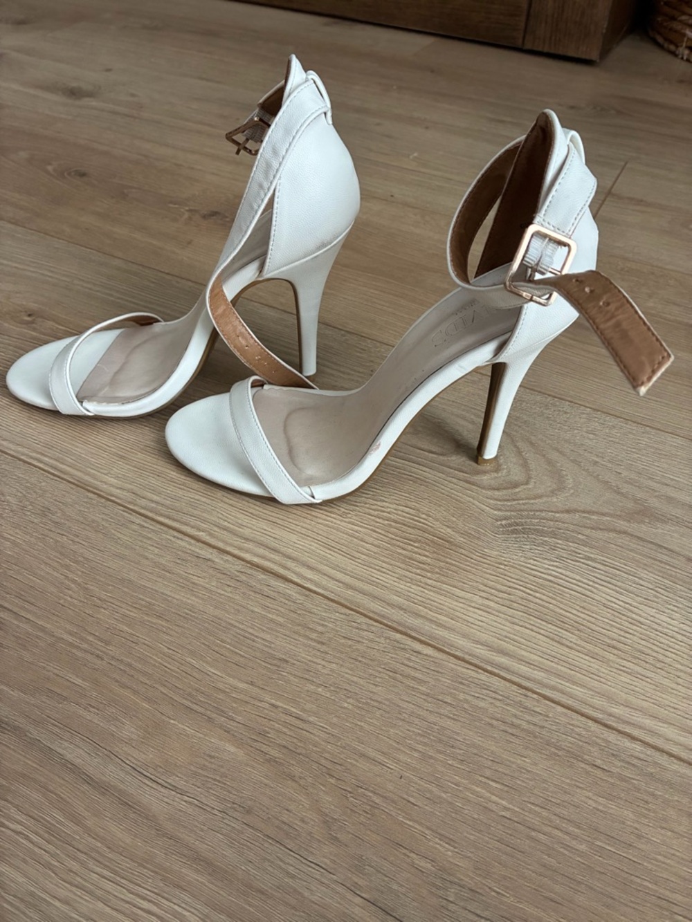 David's Bridal White Open-Toe Ankle Strap Stiletto Heels